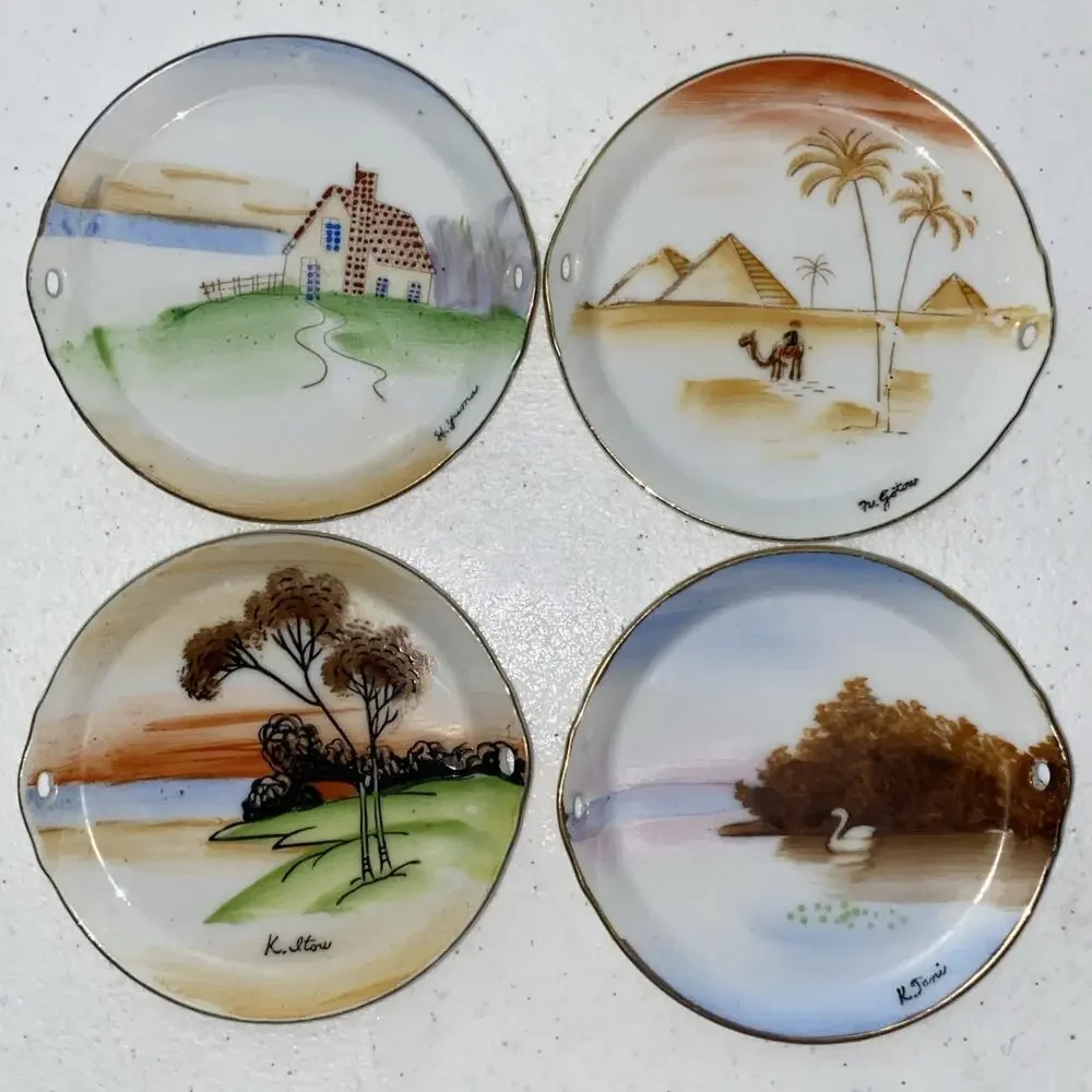 Vtg Lenwile Ardalt Hand Painted 3.5” Coasters With Caddy Occupied Japan Set Of 8